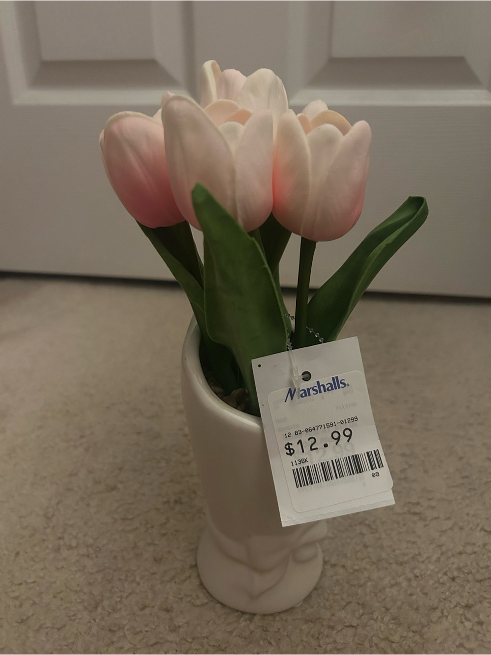 Pink Tulip Faux Floral in White Ceramic Vase Decoration
